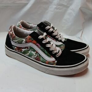 Vans Old Skool Floral Black and White Sneakers Size Men 6 Women 7.5